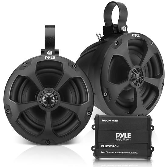 Pyle - PLUTV52CH , On the Road , Vehicle Speakers , 5.25'' Waterproof Marine Speakers + 2 Ch. Rated Amplifier - ATV, UTV, 4x4, Jeep, Wired RCA, for Boat Stereo Speaker & Other Watercraft (1000W)