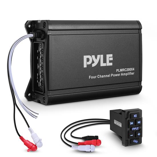 Pyle - PLUTVRKBT200X4 , On the Road , Vehicle Amplifiers , 4-Channel Waterproof Rated Marine Amplifier Kit - Wireless BT Streaming Marine Grade Component Audio Amp, AUX/RCA Input, BT Control Unit (600 Watt MAX)