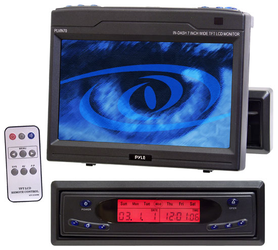 Pyle - PLVIN70 , On the Road , Headunits - Stereo Receivers , In-Dash 7'' TFT LCD Monitor w/Clock and Date Display