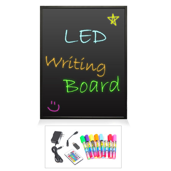 Pyle - PLWB3040 , Home and Office , Arts and Crafts , Erasable Illuminated LED Writing Board w/ Remote Control and 8 Fluorescent Markers, 16'' x 12''