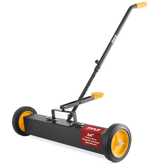 Pyle - PMCSR24 , Sports and Outdoors , Gardening - Landscaping , 24” Inches Heavy-Duty Magnetic Sweeper with Wheels - Strong and Durable Metal Construction, High-Efficiency Cleaning for Industrial and Commercial Use (Black and Orange)