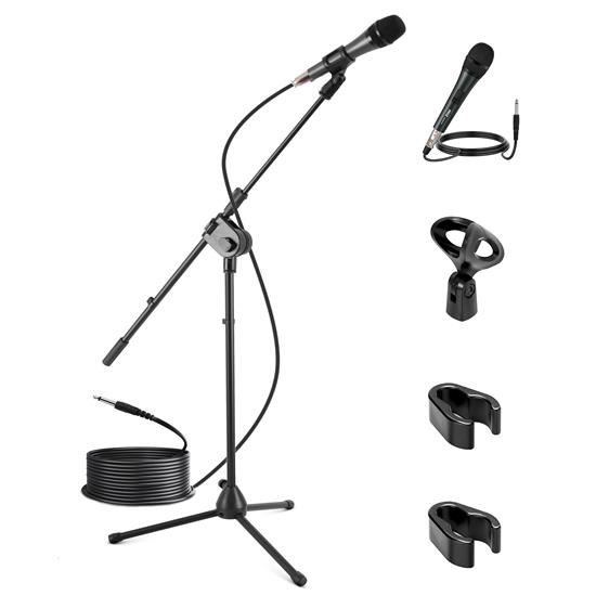 Pyle - PMKSM20 , Musical Instruments , Mounts - Stands - Holders , Sound and Recording , Mounts - Stands - Holders , Dynamic Microphone and Tripod Mic Stand, Height Adjustable, Extending Boom, Includes 15' ft. XLR Cable