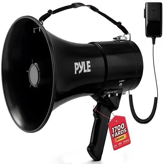 Pyle - PMP53IN , Sound and Recording , Megaphones - Bullhorns , Megaphone Speaker - PA Bullhorn with Siren Alarm Mode, Handheld Microphone, AUX Input, Volume Control