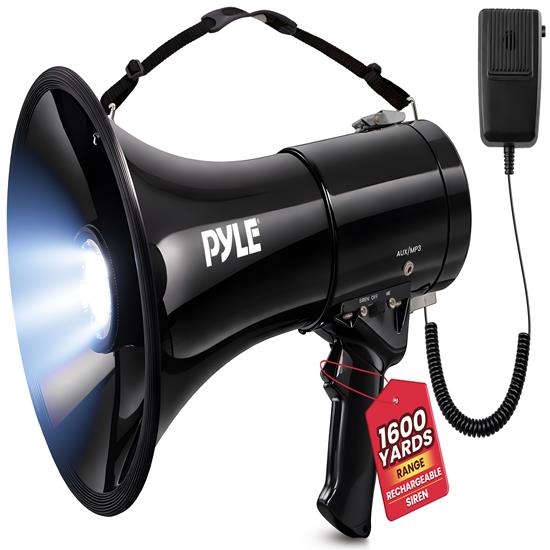 Pyle - PMP561LTB , Sound and Recording , Megaphones - Bullhorns , Megaphone Speaker with Built-in Rechargeable Battery, LED Lights, Siren Alarm Mode & Adjustable Volume Control