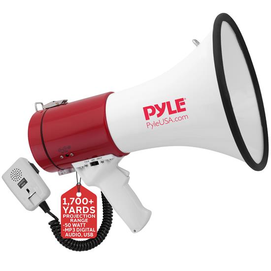 Pyle - PMP58U , Sound and Recording , Megaphones - Bullhorns , Megaphone Speaker with Talk & Siren Modes, Handheld Microphone, MP3/USB Reader, Aux (3.5mm) Input