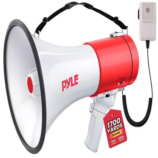 Pyle - PMP58U , Sound and Recording , Megaphones - Bullhorns , Megaphone Speaker with Talk & Siren Modes, Handheld Microphone, MP3/USB Reader, Aux (3.5mm) Input