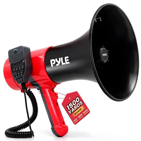 Pyle - PMP64VC.5 , Home and Office , Megaphones - Bullhorns , Sound and Recording , Megaphones - Bullhorns , Lightweight and Portable Megaphone Bullhorn, Aux (3.5mm) Input for MP3/Music, Automatic Siren, 100-Watt, MIC/TALK, BT, Voice Change