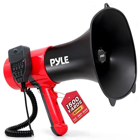 Pyle - PMP74VC.5 , Home and Office , Megaphones - Bullhorns , Sound and Recording , Megaphones - Bullhorns , Lightweight and Portable Square Megaphone Bullhorn, Aux (3.5mm) Input for MP3/Music, Automatic Siren, 100-Watt, MIC/TALK, BT, Voice Change