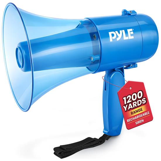 Pyle - PMP79WLTB.5 , Home and Office , Megaphones - Bullhorns , Sound and Recording , Megaphones - Bullhorns , Megaphone Siren Bullhorn Speaker, Portable and Lightweight Automatic Bullhorn For Indoor and Outdoor Use (Transparent Blue)