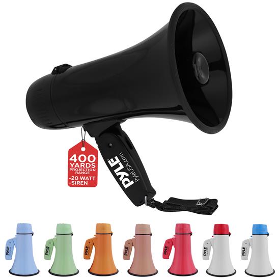 Pyle - PMPRA213BK , Sound and Recording , Megaphones - Bullhorns , Lightweight and Portable Bullhorn Megaphone, Aux (3.5mm) Input for MP3/Music, Automatic Siren, 20-Watt, MIC/TALK (Black)