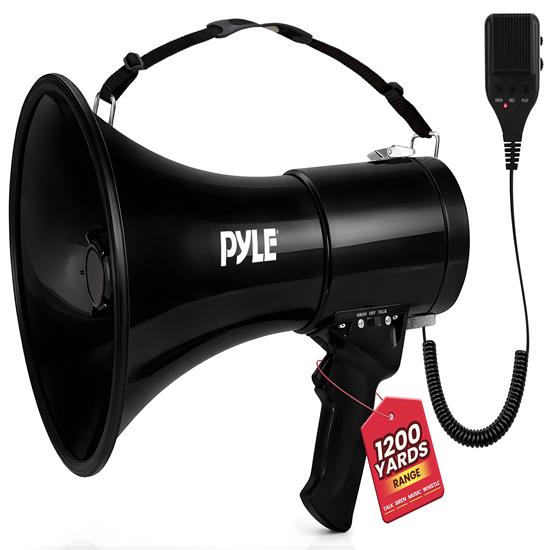 Pyle - PMPRA514BK , Sound and Recording , Megaphones - Bullhorns , Lightweight and Portable Bullhorn Megaphone, Aux (3.5mm) Input for MP3/Music, Automatic Siren, 50-Watt, MIC/TALK (Black)
