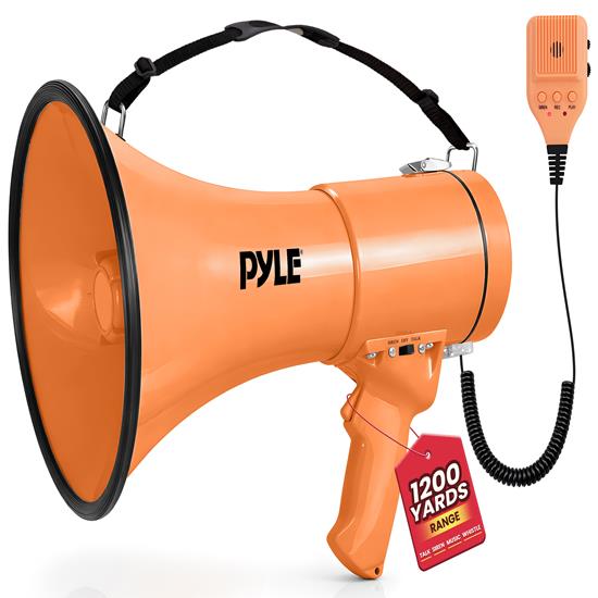 Pyle - PMPRA514OR , Sound and Recording , Megaphones - Bullhorns , Lightweight and Portable Bullhorn Megaphone, Aux (3.5mm) Input for MP3/Music, Automatic Siren, 50-Watt, MIC/TALK (Orange)