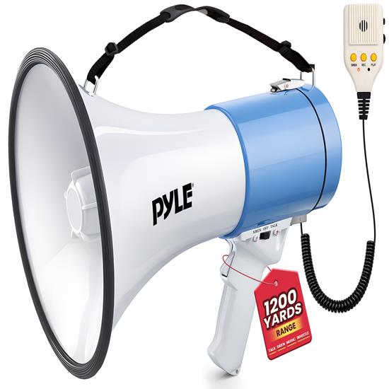 Pyle - PMPRA515WHI , Sound and Recording , Megaphones - Bullhorns , Lightweight and Portable Bullhorn Megaphone, Aux (3.5mm) Input for MP3/Music, Automatic Siren, 50-Watt, MIC/TALK (White)