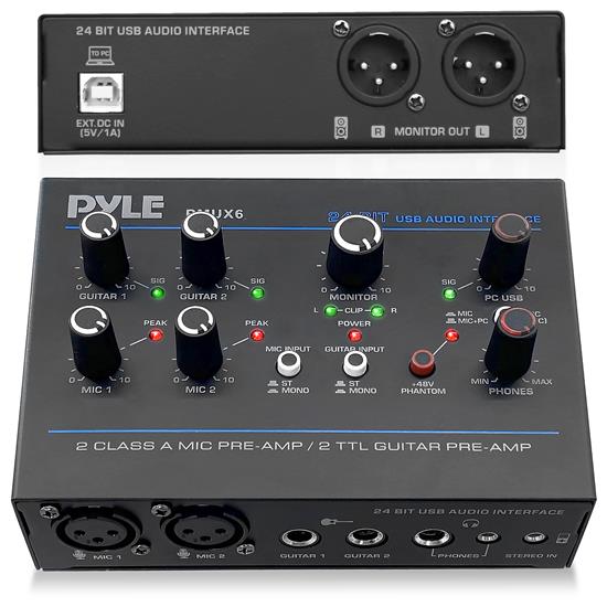 Pyle - PMUX6 , Sound and Recording , Mixers - DJ Controllers , Professional USB Audio Interface with MIC/LINE, Guitar, AUX Stereo and RCA Inputs, Phone/Stereo/Monitor Outputs