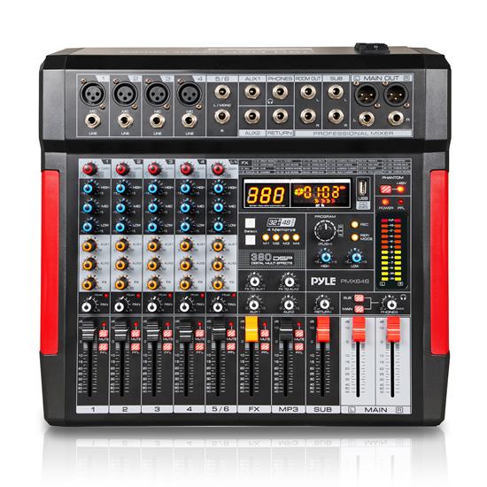 Pyle - CA-PMX646 , Musical Instruments , Mixers - DJ Controllers , 6-Channel Wireless BT Streaming Inputs Mixer w/ Recording Interface -  4 XLR Input/2 XLR Output Connectors, Built-in FX/SUB Output & MP3 Player