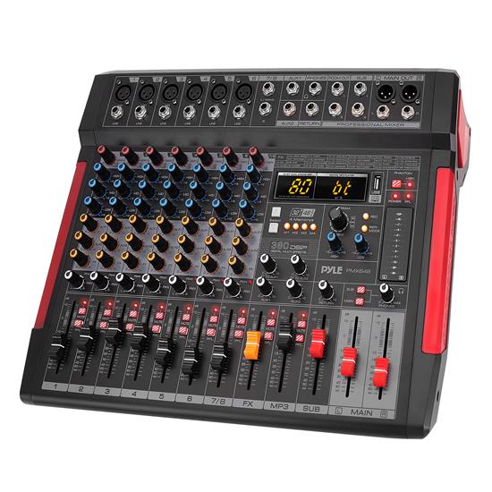 Pyle - PMX648 , Musical Instruments , Mixers - DJ Controllers , 8-Channel Wireless BT Streaming Audio Mixer w/ Recording Interface - 6 XLR Input/ 2 XLR Output Connectors, Built-in FX/SUB Output & MP3 Player