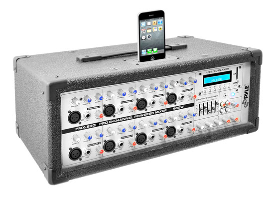 Pyle - PMX830I , Sound and Recording , Mixers - DJ Controllers , 8-Channel 600 Watt Professional Mixer, Built-in 30 Pin iPod Dock, MP3 Player Input, SD and USB Flash Memory Readers