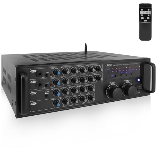 Pyle - PMXAKB1000 , Sound and Recording , Amplifiers - Receivers , 1000 Watt Bluetooth Stereo Mixer Karaoke Amplifier, Microphone/RCA Audio/Video Inputs, Mic-Talkover, Rack Mountable Amp