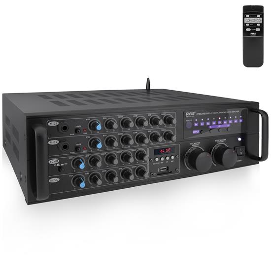 Pyle - UPMXAKB2000 , Sound and Recording , Amplifiers - Receivers , 2000 Watt Bluetooth Stereo Mixer Karaoke Amplifier, Microphone/RCA Audio/Video Inputs, Mic-Talkover, USB/SD Readers, Rack Mountable Amp