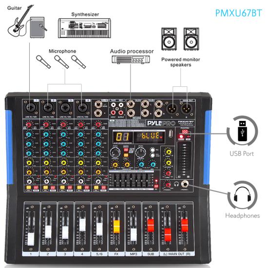 Pyle PMXU67BT Musical Instruments Mixers DJ Controllers Sound