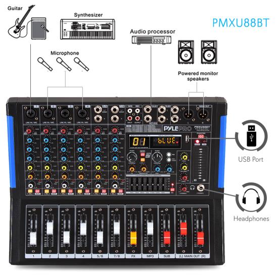 Pyle PMXU88BT Musical Instruments Mixers DJ Controllers Sound