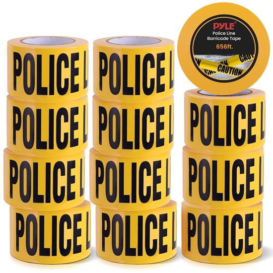 Pyle - PNCCTX12.5 , On the Road , Safety Barriers , 12 Pieces Safety Yellow Caution Tape Set - 200 Meters Long Tape Roll Suitable for a Wide Range of Applications, Including Roadworks, Events, and Hazardous Areas (Black and Yellow)