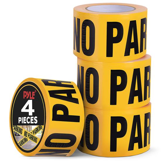 Pyle - PNPCTX4.5 , On the Road , Safety Barriers , 4 Pieces Safety Yellow Caution Tape Set - 200 Meters Long Tape Roll Suitable for a Wide Range of Applications, Including Roadworks, Events, and Hazardous Areas (Black and Yellow)