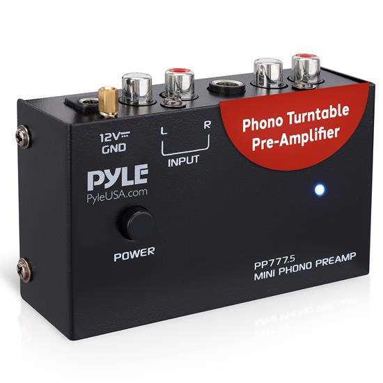 Pyle - PP777.5 , Musical Instruments , Instrument Accessories , Phono Turntable Preamp Mini Electronic Audio Stereo Phonograph Preamplifier with RCA Input, RCA Output & Low Noise Operation Powered by 12 Volt DC Adapter