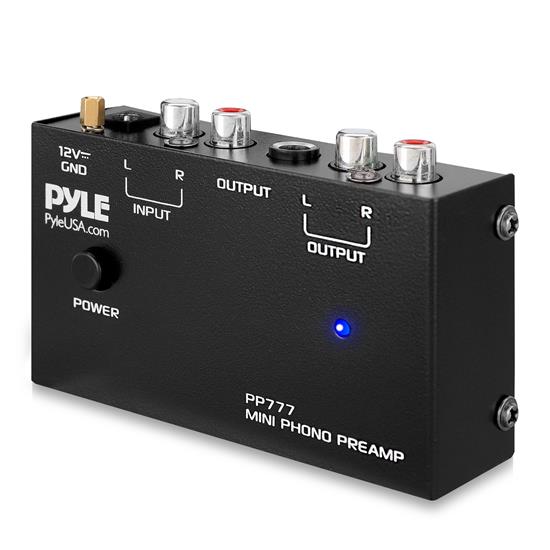 Pyle - PP777UK , Musical Instruments , Instrument Accessories , Phono Turntable Preamp Mini Electronic Audio Stereo Phonograph Preamplifier with RCA Input, RCA Output & Low Noise Operation Powered by 12 Volt DC Adapter