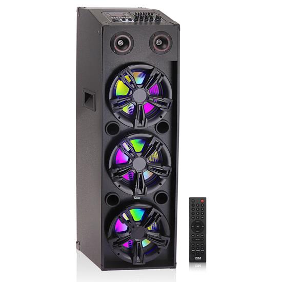 Pyle - PPHP1033B , Sound and Recording , PA Loudspeakers - Cabinet Speakers , 3x10” Portable Bluetooth PA Karaoke Speaker System - Karaoke Speaker with LED Lights, USB/Micro SD/FM/BT/Aux/Remote Control/Mic Inputs, With Wheels & Handle Bar (1600 Watt)