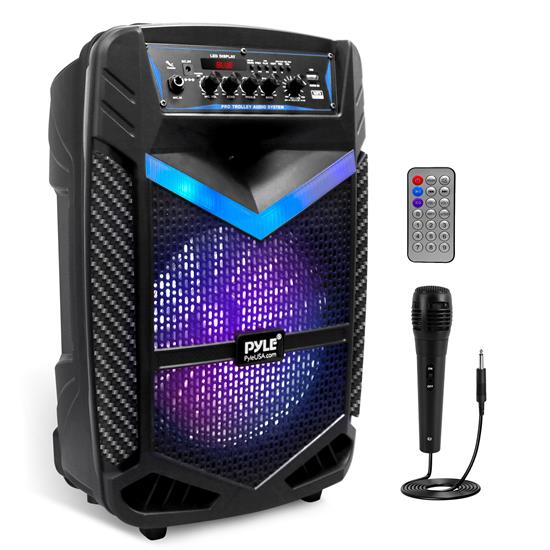 Pyle - PPHP1042B , Sound and Recording , PA Loudspeakers - Cabinet Speakers , 10’’ Bluetooth Portable PA Speaker - Portable PA & Karaoke Party Audio Speaker with Built-in Rechargeable Battery, Flashing Party Lights, MP3/USB/ /FM Radio (600 Watt MAX)