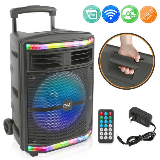 Pyle - PPHP1044B , Sound and Recording , PA Loudspeakers - Cabinet Speakers , Bluetooth PA Speaker System - Portable Indoor / Outdoor Loudspeaker with Rechargeable Battery, Flashing Party Lights, MP3/USB/Micro SD Readers, FM Radio (10’’ Subwoofer, 600 Watt)