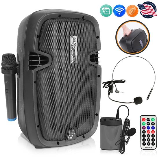 Pyle - CA-PPHP108WMU , Sound and Recording , PA Loudspeakers - Cabinet Speakers , Wireless & Portable Bluetooth Loudspeaker - PA Speaker System, FM Stereo Radio, Built-in Rechargeable Battery, USB/SD Readers, Includes Handheld Microphone, 1000 Watt, 10” Subwoofer