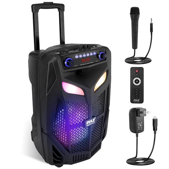 Pyle - PPHP121WMB , Sound and Recording , PA Loudspeakers - Cabinet Speakers , 12’’ Bluetooth Portable PA Speaker - Portable PA & Karaoke Party Audio Speaker with a wireless microphone, with Built-in Rechargeable Battery, Flashing Party Lights, MP3/USB/ /FM Radio (800 Watt MAX)