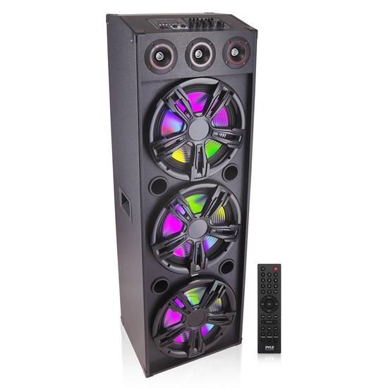 Pyle - PPHP1233B , Sound and Recording , PA Loudspeakers - Cabinet Speakers , 3x12” Portable Bluetooth PA Karaoke Speaker System - Karaoke Speaker with LED Lights, USB/Micro SD/FM/BT/Aux/Remote Control/Mic Inputs, With Wheels & Handle Bar (2200 Watt)