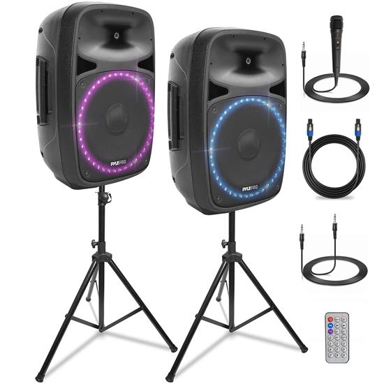 Pyle - PPHP1269UT , Sound and Recording , PA Loudspeakers - Cabinet Speakers , 12.0 Inch Active+12.0 Inch Passive PA Speaker Combo System with Speaker Stand and Handheld Microphone, With Bluetooth USB/SD Reader, FM Radio, Aux Input, Line Input, Mic In, Line out, 1500W