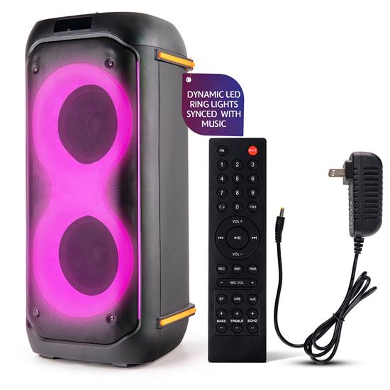 Pyle - PPHP26BL , Home and Office , PA Loudspeakers - Cabinet Speakers , Compact BT PA Party Speaker System - Two-Way Speaker Karaoke Machine with Built-in Rechargeable Battery, Mic Priority, TWS Function, Mic Input, USB/ Micro SD/ BT/ FM Radio, Mic Volume Control, and Flashing Party Lights, 160W