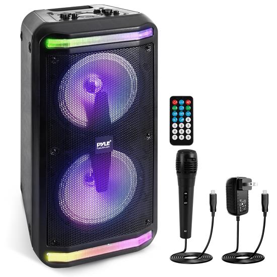 Pyle - PPHP288B , Sound and Recording , PA Loudspeakers - Cabinet Speakers , Bluetooth Speaker & Microphone System - Portable Stereo Karaoke Speaker with Wired Mic, Built-in LED Party Lights, MP3/USB/Micro SD Readers, FM Radio (8.0’’ Subwoofers, 600 Watt MAX)