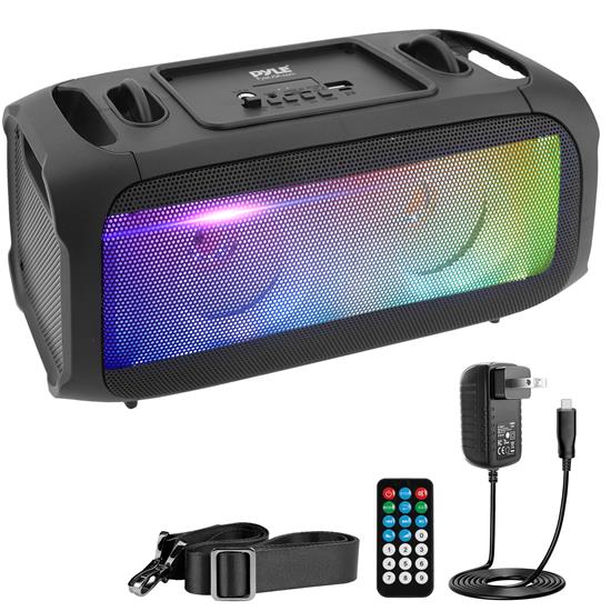 Pyle - PPHP42B , Sound and Recording , PA Loudspeakers - Cabinet Speakers , Wireless BT BoomBox Stereo Speaker System - Built-in Full Panel LED Lights, FM Radio/Aux/MP3/USB Flash Drive Memory Reader/Micro SD and 1/4 Input Jack for Microphone