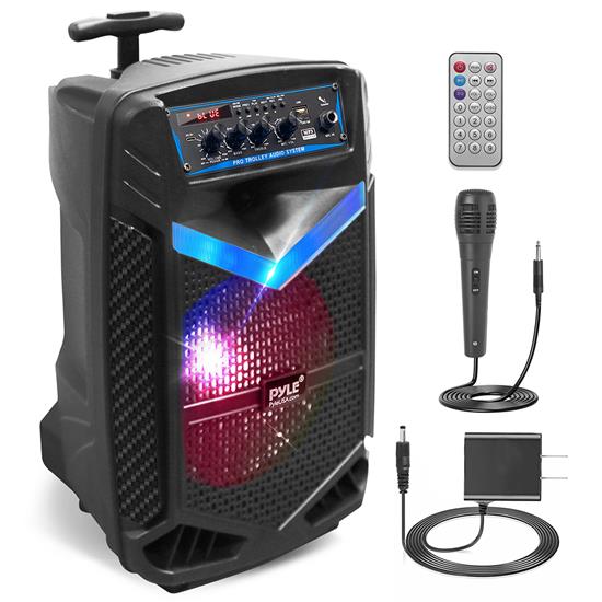 Pyle - PPHP842B , Sound and Recording , PA Loudspeakers - Cabinet Speakers , 8’’ Bluetooth Portable PA Speaker - Portable PA & Karaoke Party Audio Speaker with Built-in Rechargeable Battery, Flashing Party Lights, MP3/USB/ /FM Radio (400 Watt MAX)
