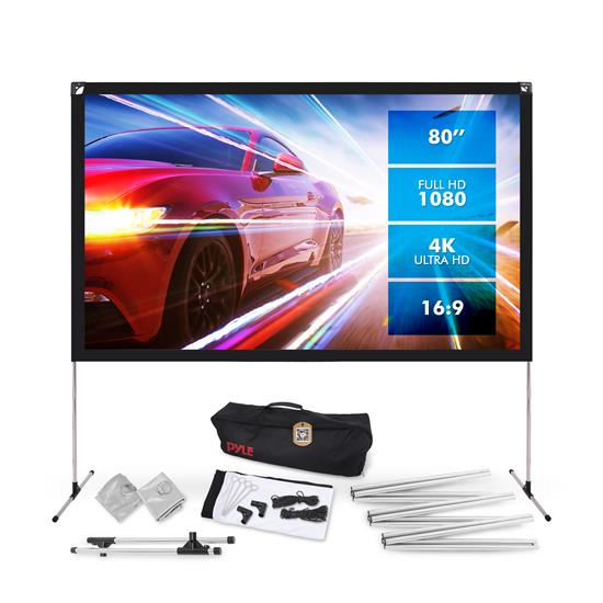 Pyle - PRJOS80 , Home and Office , Projector Screens - Accessories , 80'' Portable Outdoor Projection Screen - Lightweight Viewing Projector Display with Frame Stand, HD 16:9 Pickup Display