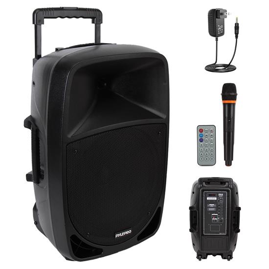 Pyle - PSBT125A.5 , Sound and Recording , PA Loudspeakers - Cabinet Speakers , Bluetooth PA Speaker with Wireless Microphone - Portable Karaoke Speaker System with Built-in Rechargeable Battery, MP3/USB/SD, UHF Wireless Mic (12’’ Subwoofer, 1200 Watt)