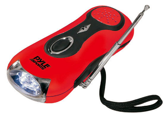 Pyle - PSDNL12RD , Gadgets and Handheld , Multi-Function Handheld Devices , 3-in-1 Multifunction Hand Crank USB Rechargeable AM/FM Radio with LED Flashlight and Compass, Powered by Internal Rechargeable Battery, Equipped with Power Hand Crank Recharger (Red Color)