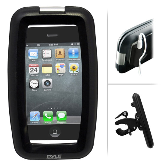 Pyle - psic40 , Home and Office , Carrying Cases - Portability , Gadgets and Handheld , Carrying Cases - Portability , Universal Waterproof Clip-Grip Handlebar Bike Mount Holder Case with Headphone Jack - Fits  iPhone4 4s iPod Touch and Some Other Smartphones and Media Players (Black)