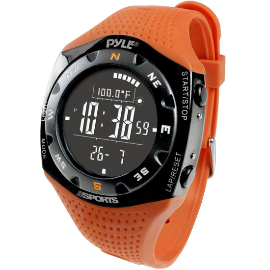 Pyle - PSKIW25O , Sports and Outdoors , Watches , Gadgets and Handheld , Watches , Ski Master V Professional Ski Watch w/ Max. 20 Ski Logbook, Weather Forecast, Altimeter, Barometer, Digital Compass,Thermometer (Orange Color)