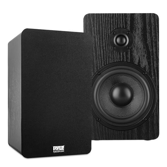 Pyle - PSMSP5 , Sound and Recording , SoundBars - Home Theater , 5.25'' Home Theater Wooden Bookshelf Speakers - Wall-Mountable with 0.75'' Silk Dome Tweeter and Aluminum Voice Coils, Pair (Black)