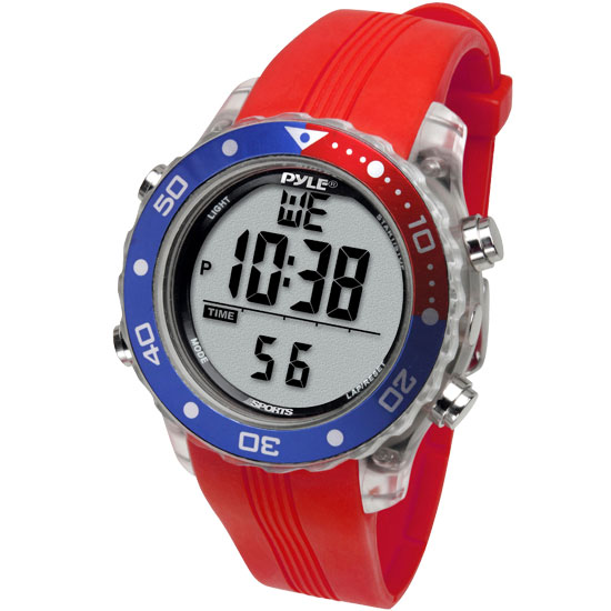 Pyle - PSNKW30P , Sports and Outdoors , Watches , Gadgets and Handheld , Watches , Waterproof Underwater Snorkeling & Diving Multi-Function Water Sport Wrist Watch with Dive Mode, Chronograph, Stopwatch, Water Temperature, Dive Depth & Duration Displays (Red Color)