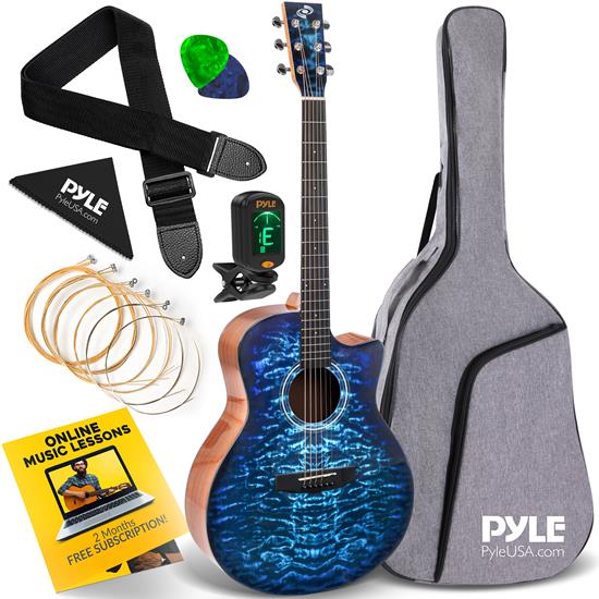 Pyle - PSTGT71BL , Musical Instruments , Guitars , 41'' Inch 6-String Acoustic Guitar - Guitar with Digital Tuner & Accessory Kit (Blue Color, Glossy Finish)