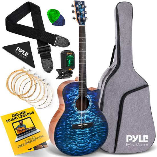 Pyle - PSTGT71BL.5 , Musical Instruments , Guitars , 41'' Inch 6-String Acoustic Guitar - Guitar with Digital Tuner & Accessory Kit (Blue Color, Glossy Finish)