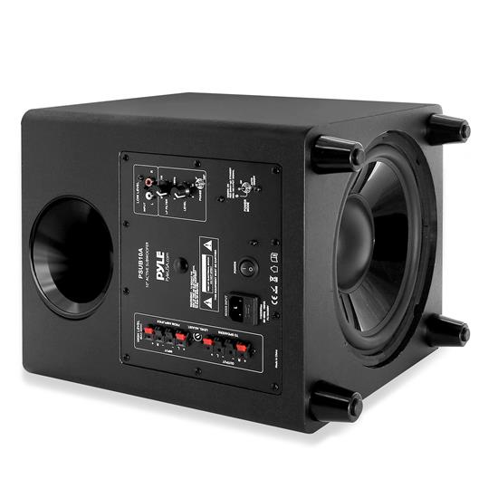 Pyle - PSUB10A , On the Road , Subwoofer Enclosures , Sound and Recording , Subwoofers - Midbass , 10'' Active Down-Firing Subwoofer - Ported Design with High-to-Low Input Level Controller (Black)